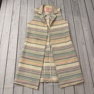 Vilagallo Womens Multi Color Striped Longline Vest Tweed Open Front Size M